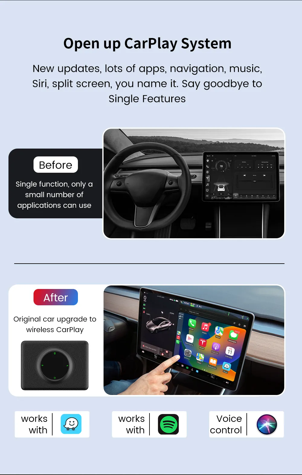 Tesla Wireless CarPlay Android Auto Adapter Box 2.4G + 5G Wifi For