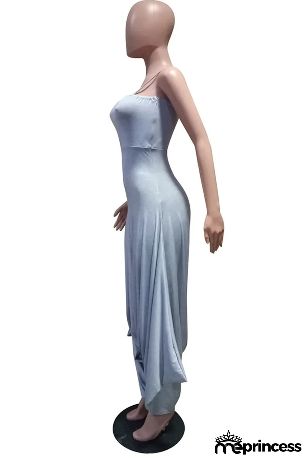 Blue Fashion Sexy Patchwork Solid Polyester Sleeveless Slip Jumpsuits