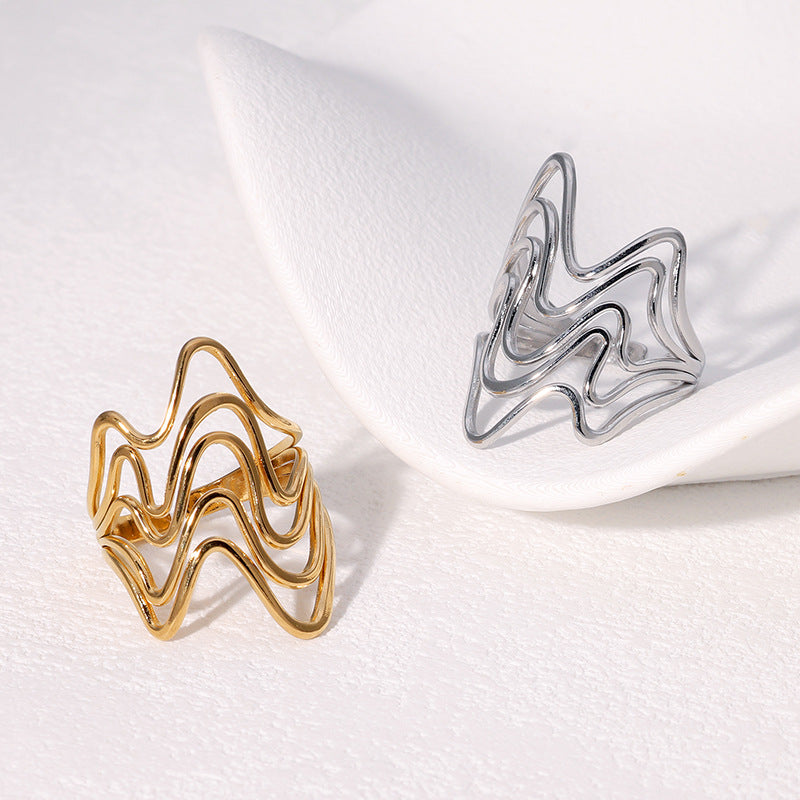 Irregular Geometric Lines Index Finger Ring Simple Cold Style Metallic Open Stainless Steel Ring