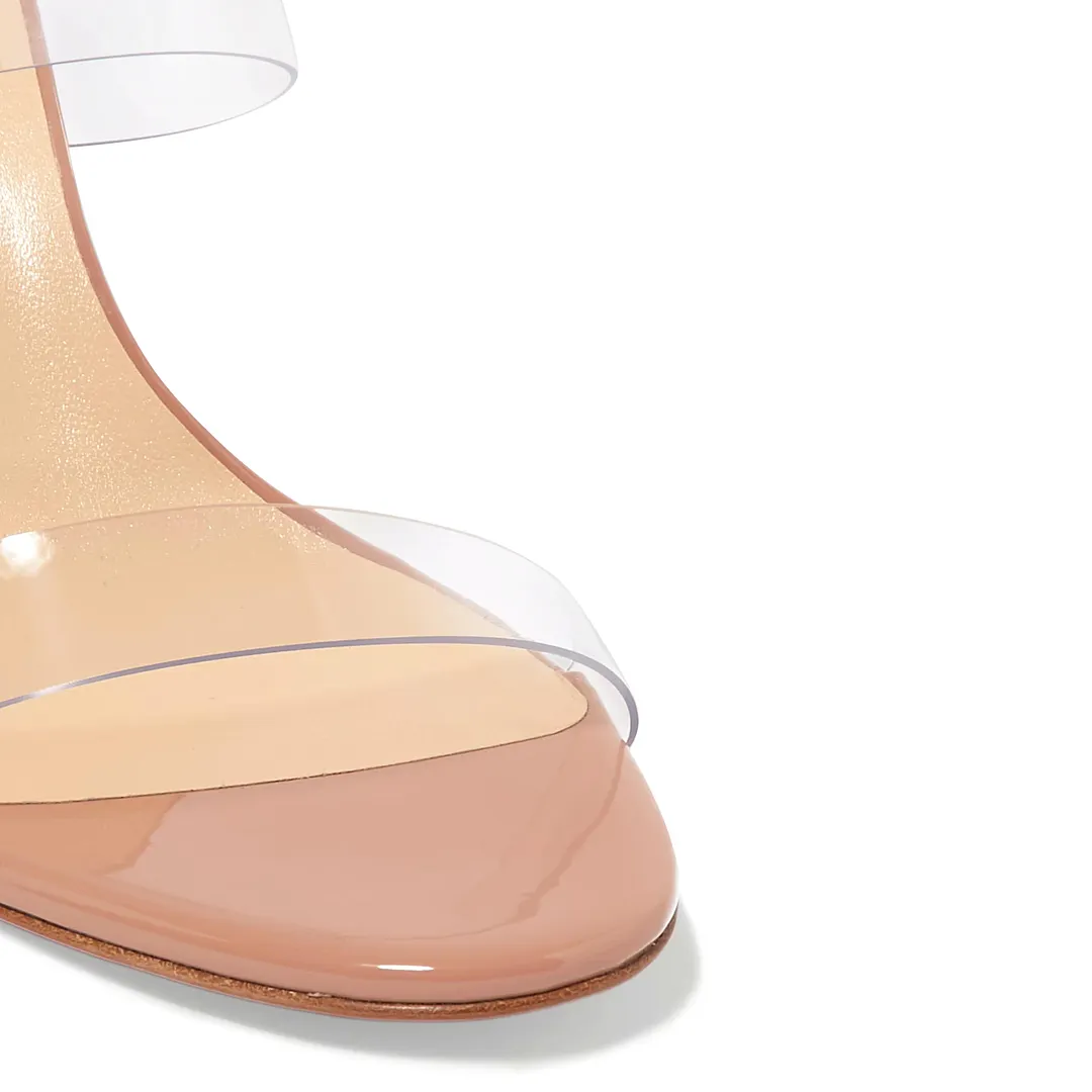 85mm Women's Sandals Round Toe Mules Transparent Heels Slip on Red Bottom Stilettos-vocosishoes