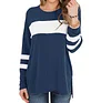 Women's Color Matching Long-sleeved Round Neck T-shirt