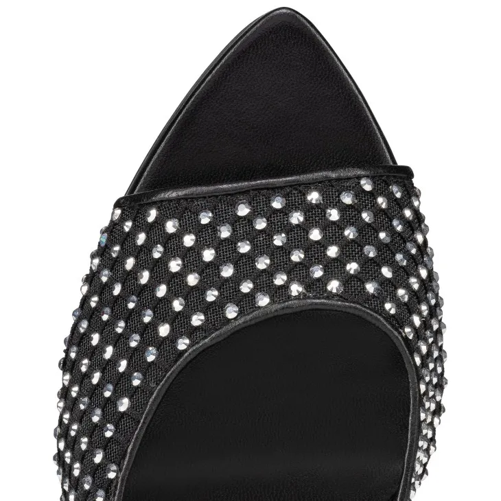 100mm Women's Sandals Pointed Toe Diamonds Mules Red Bottom Heels Slip on Stilettos-vocosishoes