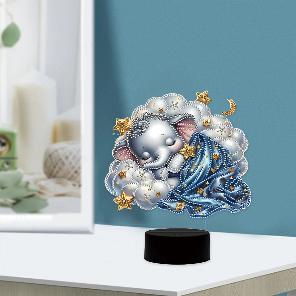 5D DIY Elephant Double Sided Diamond Painting Acrylic Night Light for Art Crafts