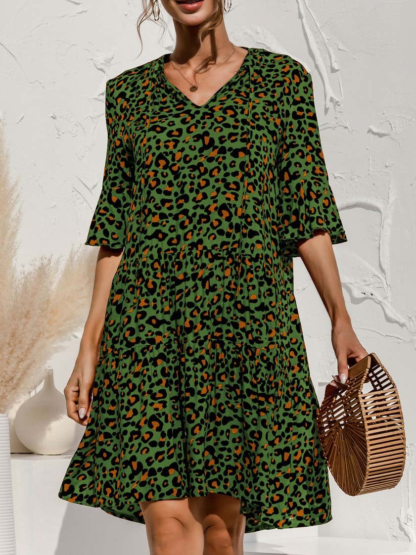 Women's V-neck Half Sleeve Short Sleeve Midi Dress