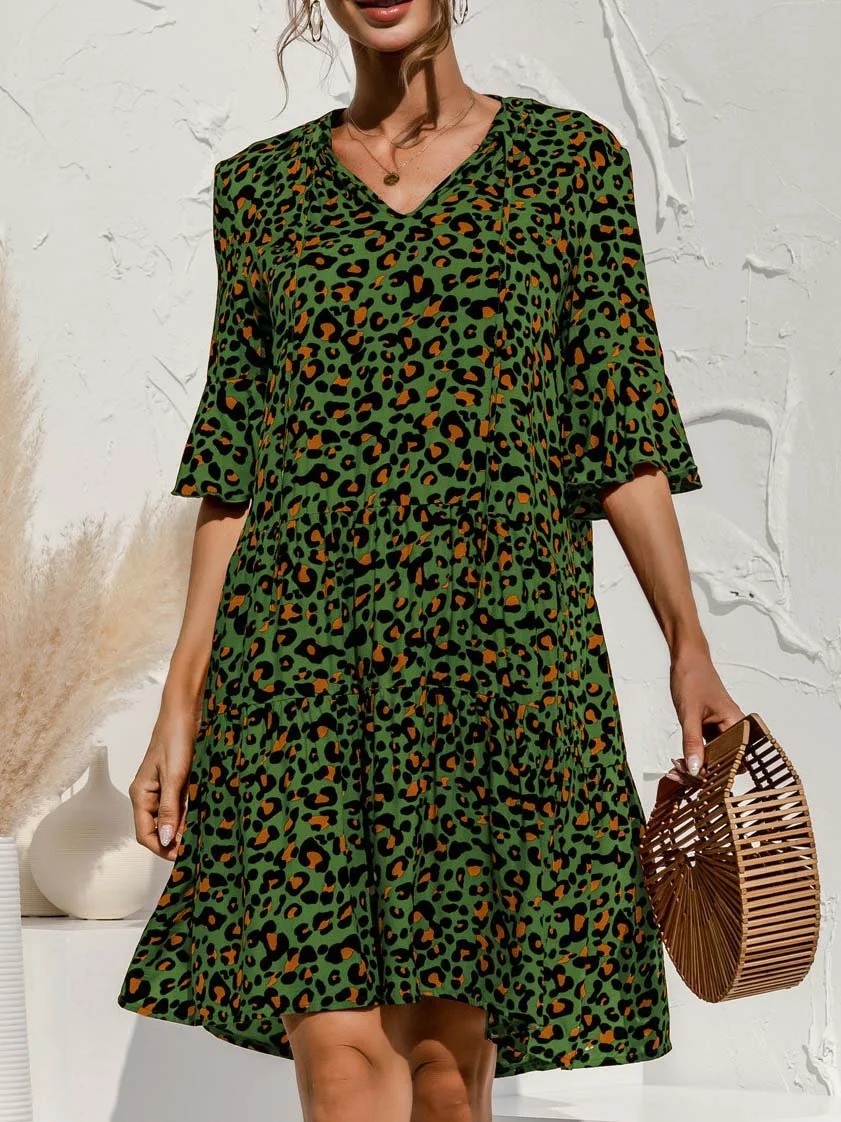 Women's V-neck Half Sleeve Short Sleeve Midi Dress