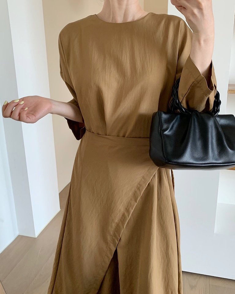 Retro Solid Color Lace Up Midi Dress