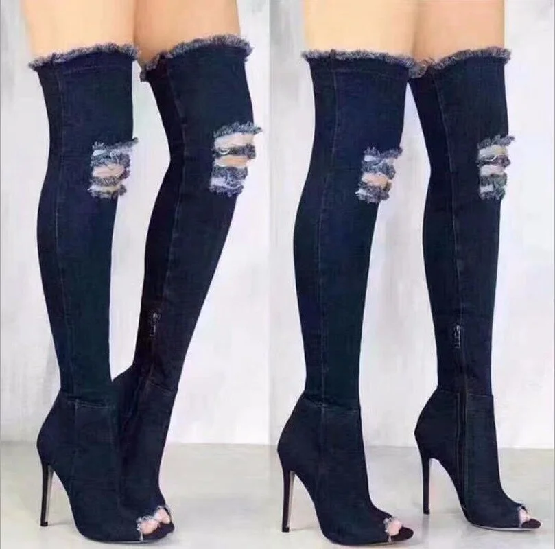 2020 New Boots Women Thigh High Boots 2018 Winter Women Boots High Heels Women Shoes Tassel Jean Boot Ladies Shoes Good Service