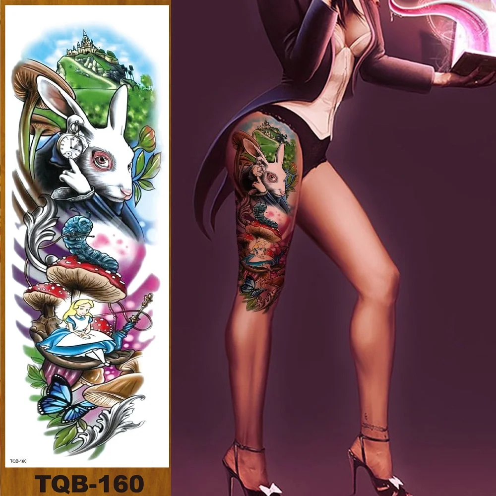 Full Flower Arm Temporary Tattoo Sticker Man Woman Body Leg Fake Tatoo Cute Girl Sexy Skull Rabbit Hotwife Decor Halloween DIY