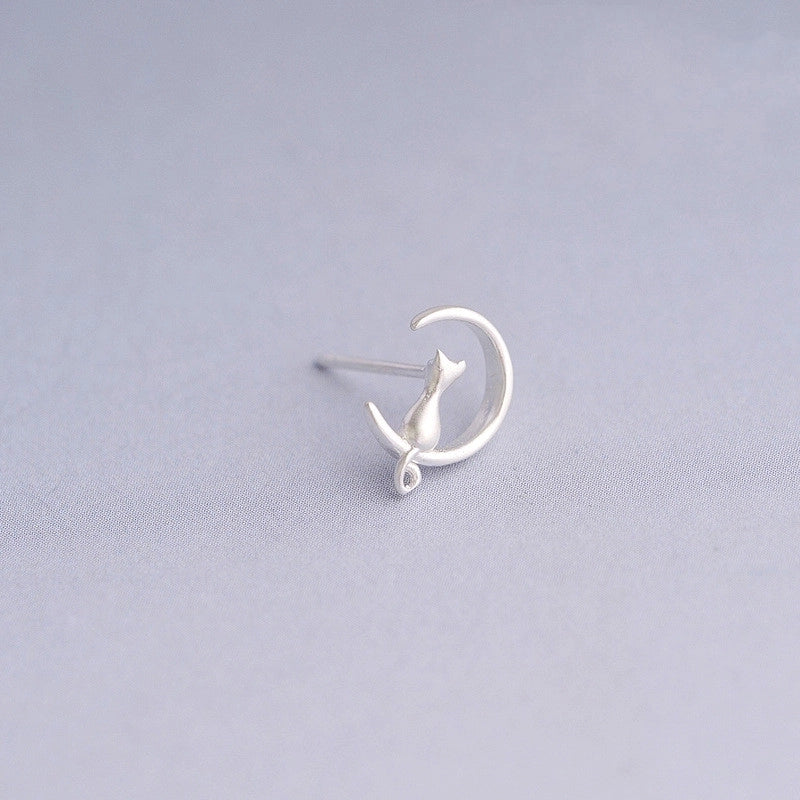 1 Pair 925 Sterling Silver Moon Cat Ear Studs