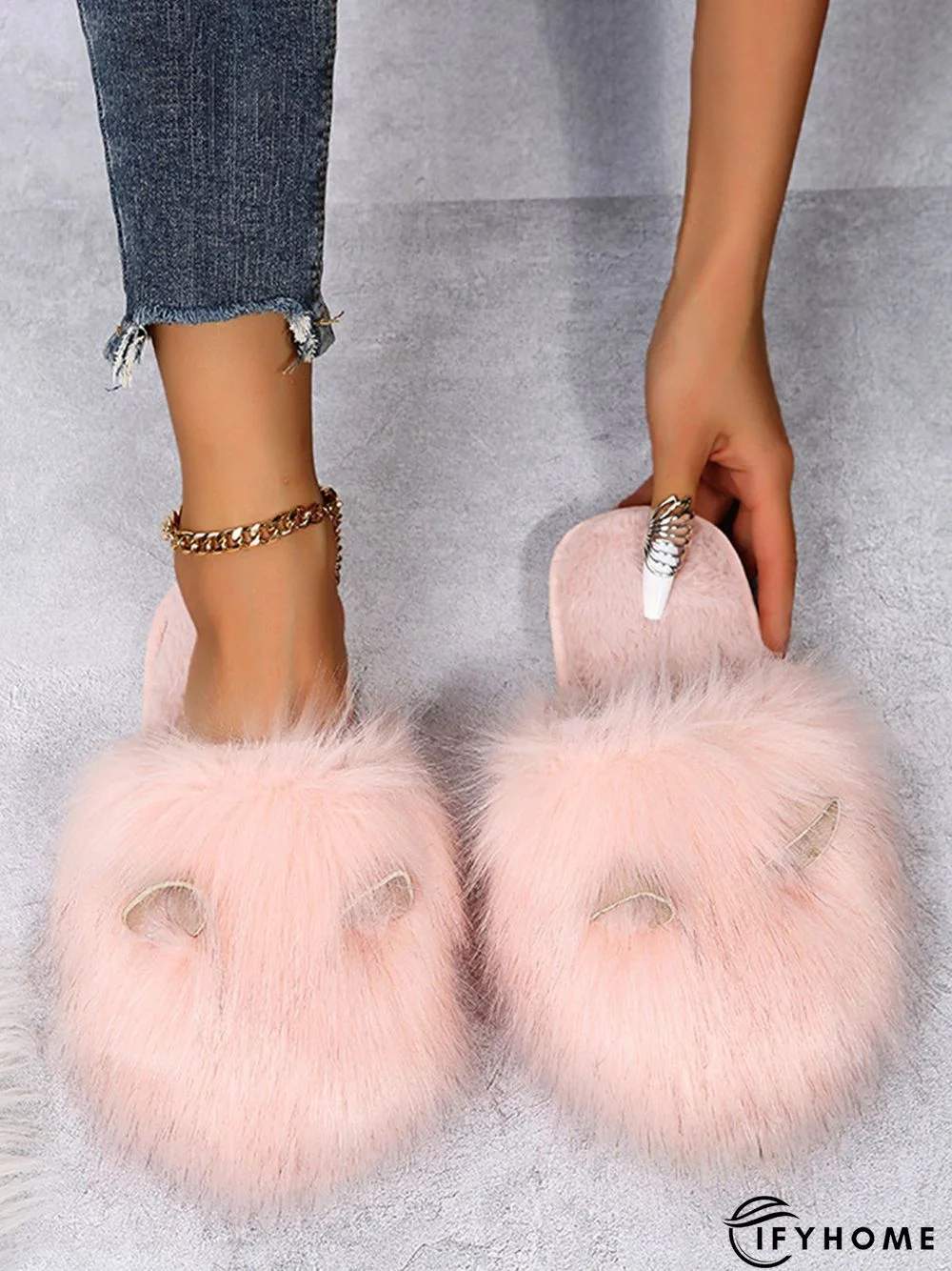 Cute Cat Ears Mohair Warm Fleece Indoor Slippers | IFYHOME