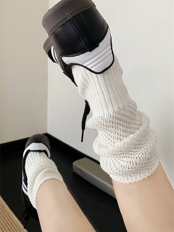 Split-Joint Solid Color Hollow Loose Socks