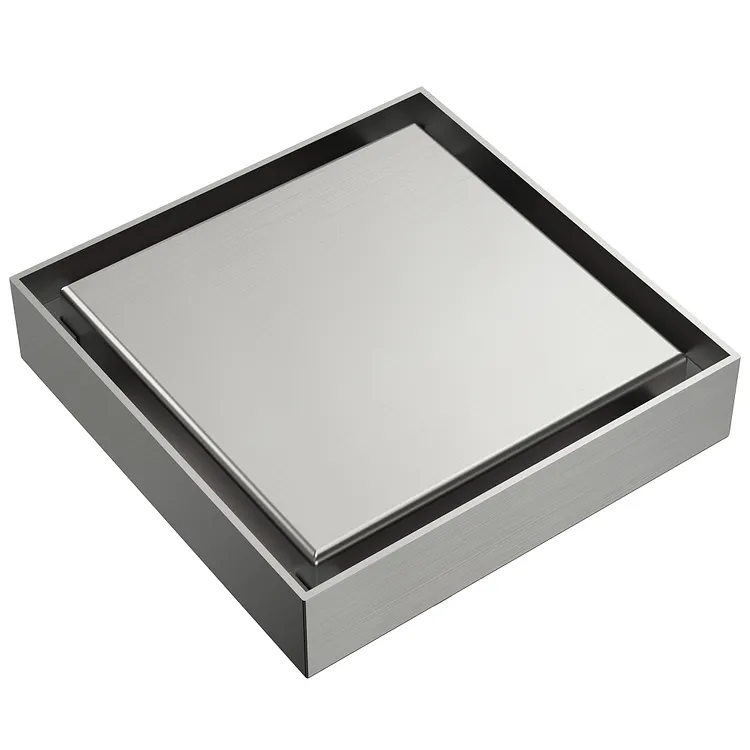 EVERSTEIN 4-Inch Square Shower Floor Drain  Brushed Nickel