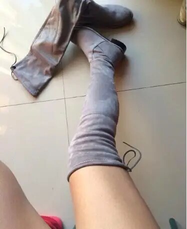 VCSHOES Lowland Over The Knee Boots Wine Black Grey Suede Thigh High Boots Street Style Women's Long Boots Low Heel Boots
