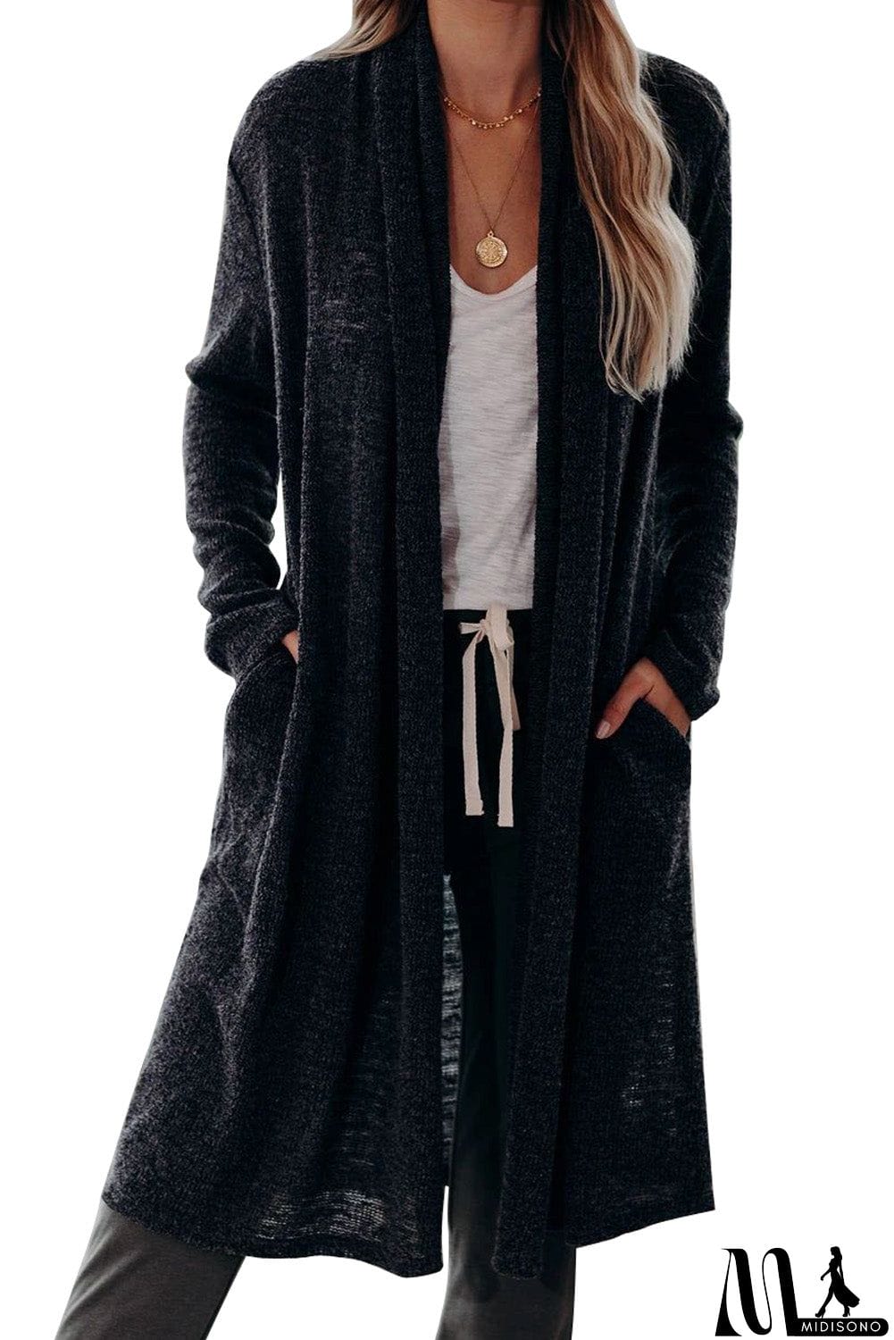 MidiSono - Slouchy Pocketed Knit Longline Cardigan