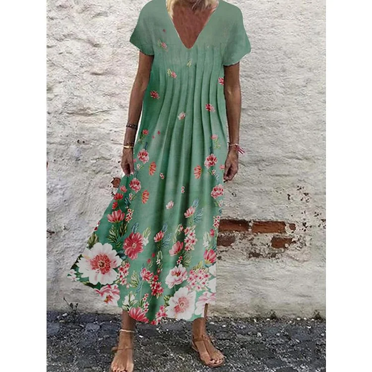 2021 Summer Elegant Floral Print Female Long Dress