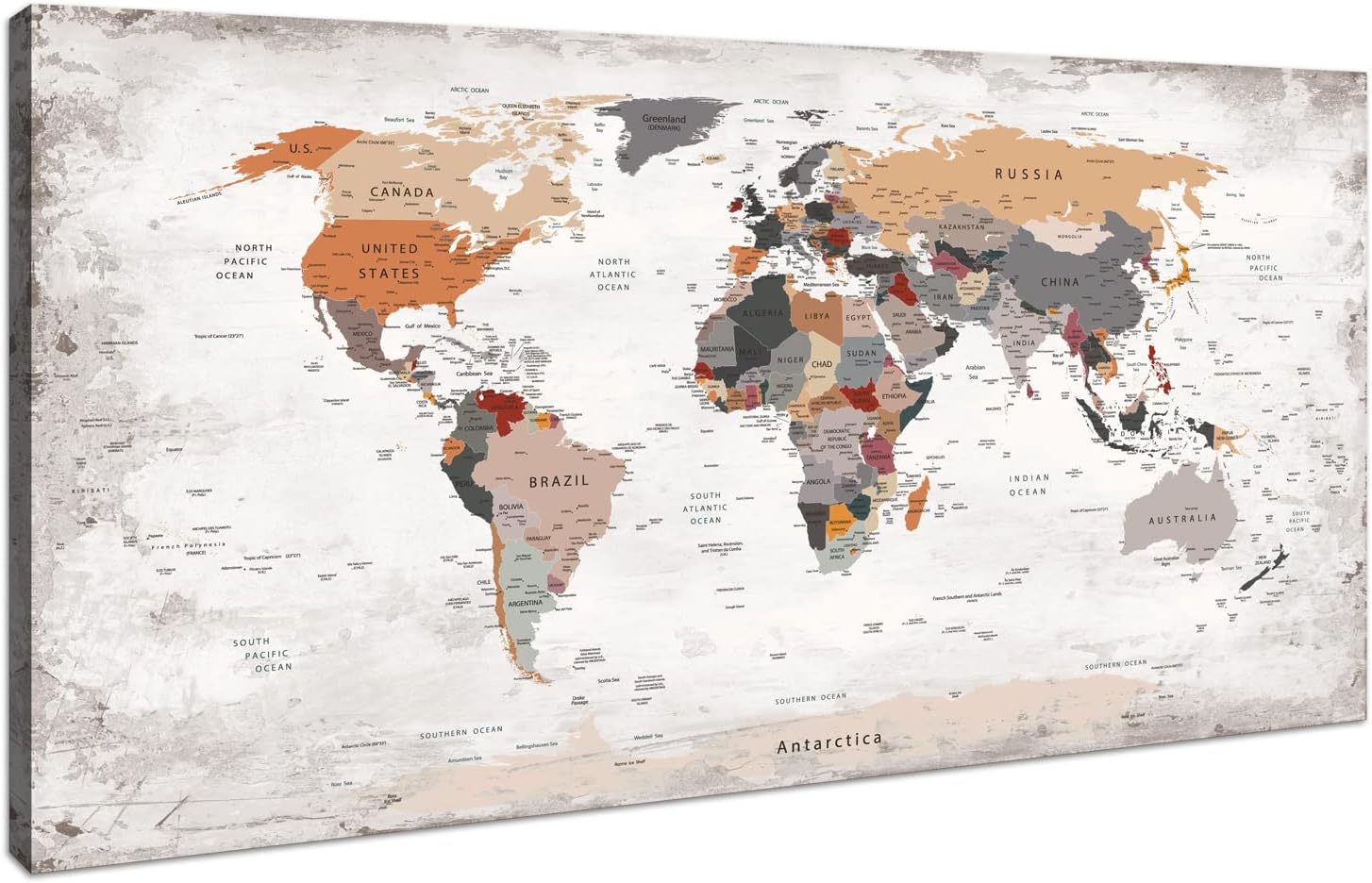 Canvas Art Decor Office Wall Decor World Map Wall Decoration for Bedroom Canvas Frame Wall Art Map Decoration Pictures and Living Room Poster Print Printing Artwork for Wall Ready to Hang 24x48inch White