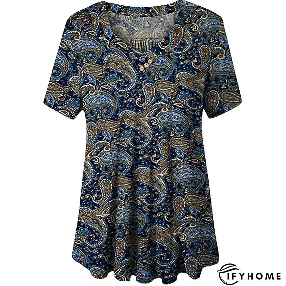 Women's Shirt Blouse Denim Blue Black White Leopard Floral Print Short Sleeve Casual Holiday Basic V Neck Regular Floral Plus Size M | IFYHOME