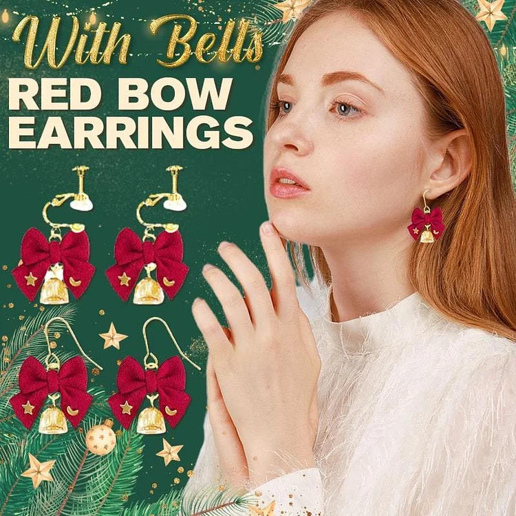 Red Bow Earrings with Bells