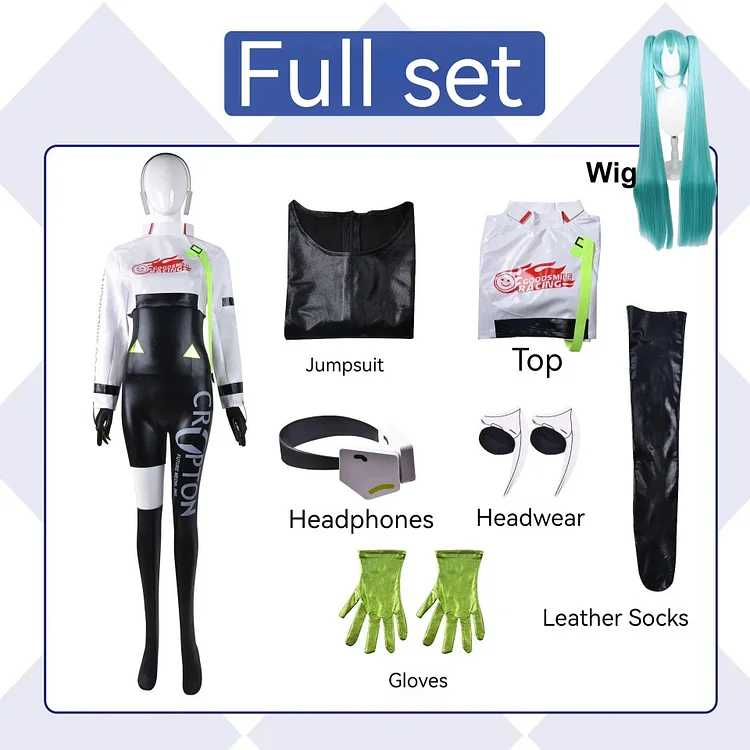 【Wetrose】Hatsune Miku Racer Cosplay Costume 2022 Racing Suit Wig Full Set PU Leather Bodysuit Jumpsuit