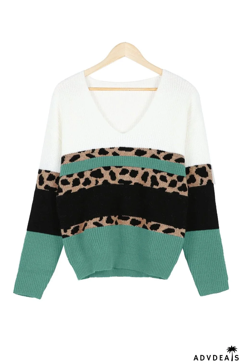Print Color Block V Neck Sweater