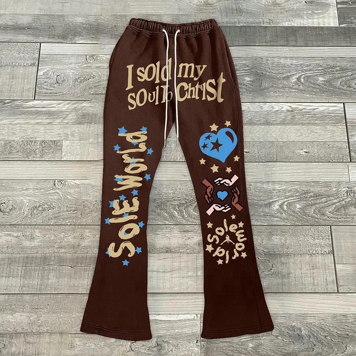 Loveciss®/ Stylish Preppy Letter Print Flared Sweats Trousers