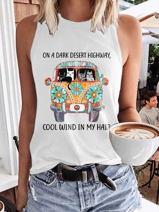 Retro Hippie On A Dark Desert Highway Cool Wind In My Hair Print Tank Top