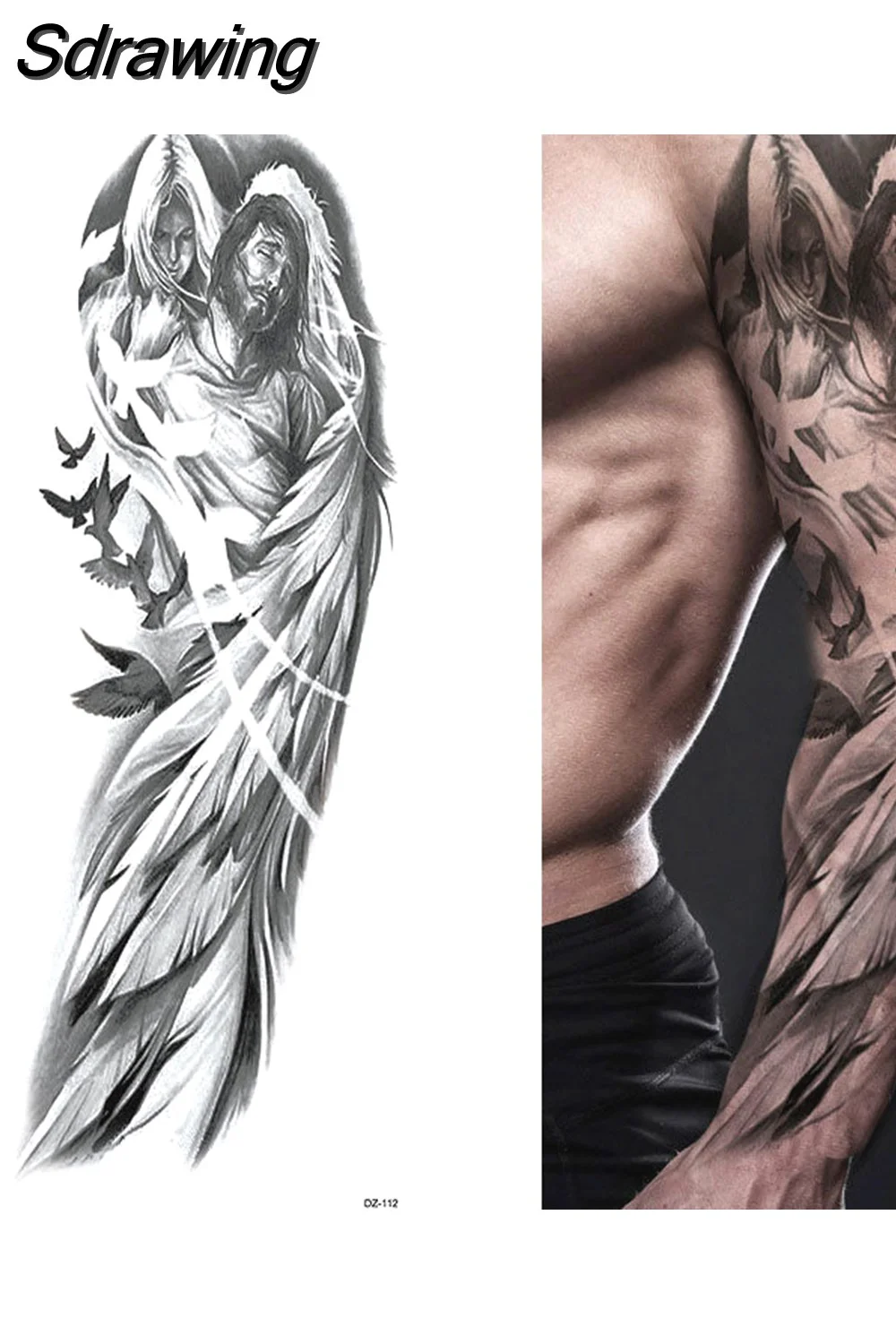 Sdrawing Full Arm Tattoo Lion Crown King Rose Waterproof Temporary Tatoo Sticker Wild Wolf Tiger Men Skull Totem Tattoo 430-1