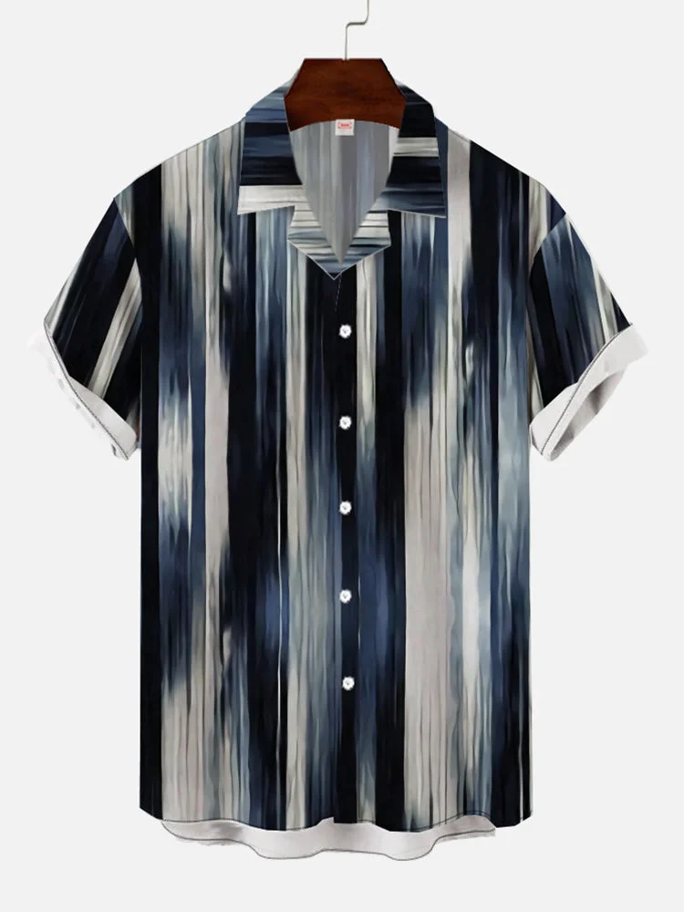 Summer Art Stripes Graphic Printing Cuban Collar Hawaiian Men's Short Sleeve Shirt