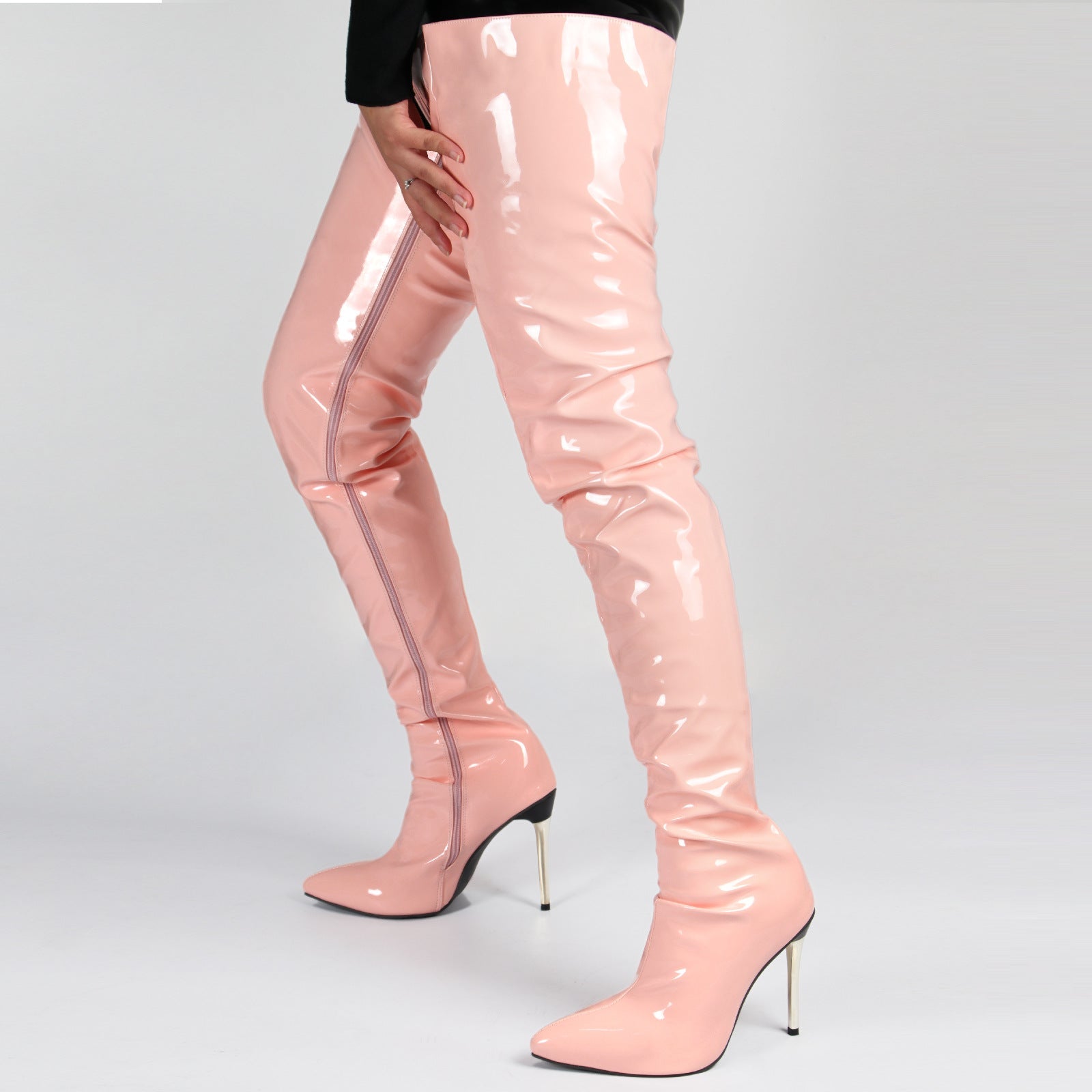 Women's PU patent leather stiletto heel thigh high boots sexy slimming over the knee boots