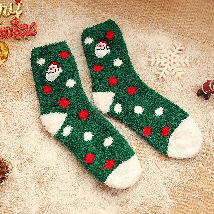 Christmas Green Print Coral Velvet Socks