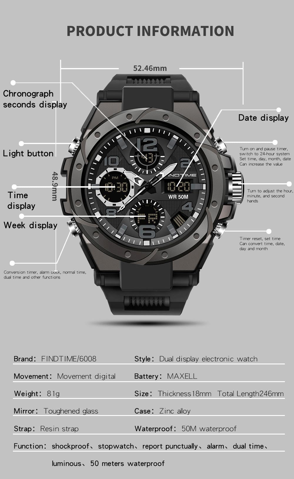digital watch specification