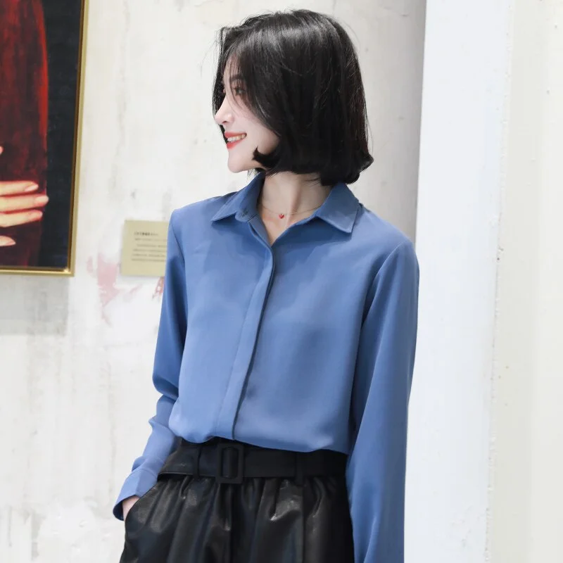 Brand Simplicity Chiffon Shirt and Tops 2021 New Women Solid Colors Casual Long Sleeve Blouse Lady Office OL Shirts Blusas