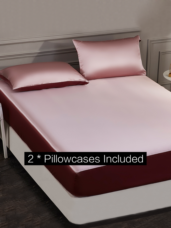Pink Single Side Mulberry Silk Fitted Sheet Set