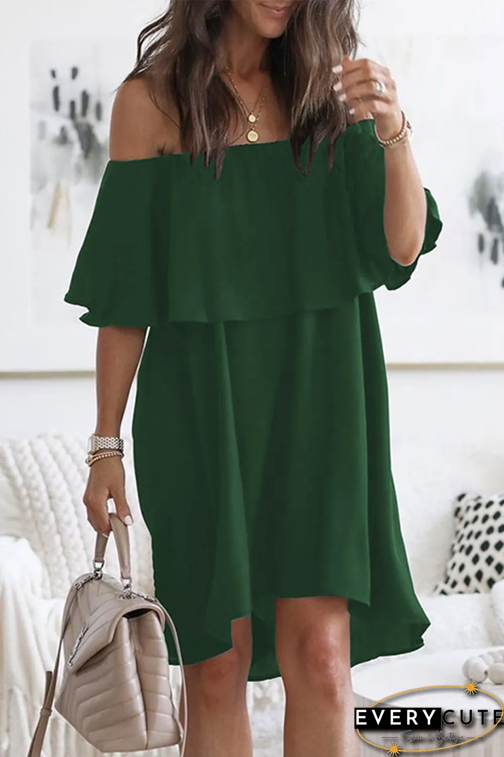 KarliDress One-shoulder Ruffled Sleeve Dress P12694