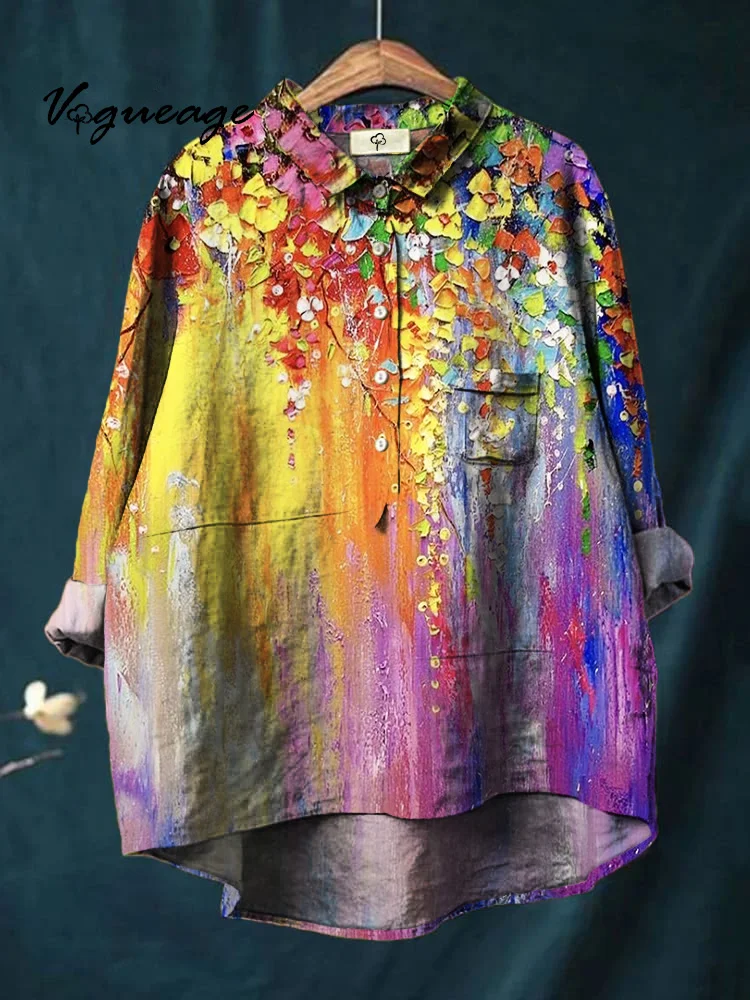 Gorgeous And Elegant Artistic Flowers Printed Cotton And Linen Shirt