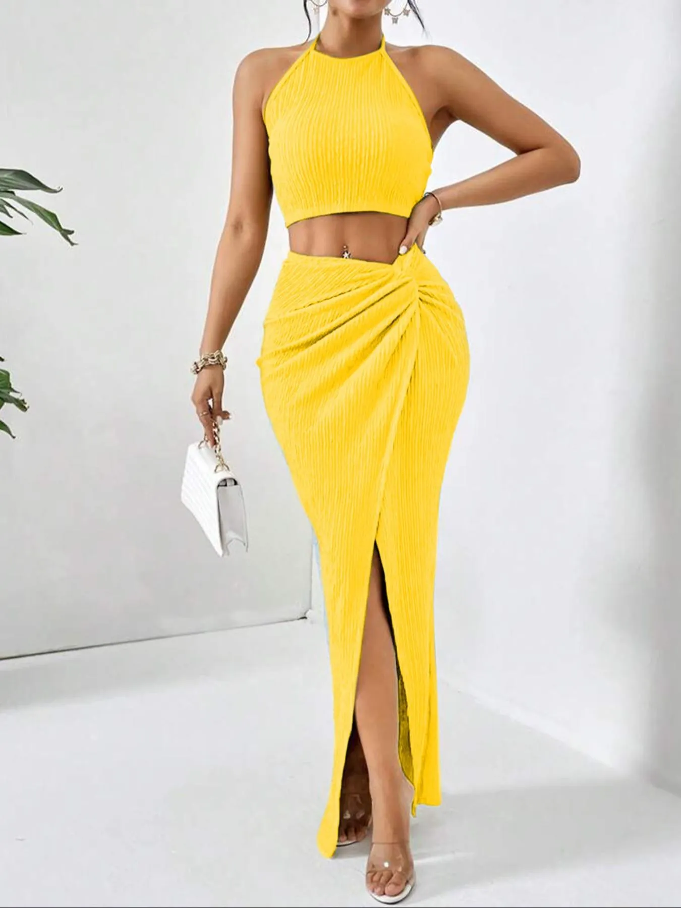 Elegant High-Slit Knit Set Dress, Slimming and Leg-Lengthening, British Style, Fitted Knit Split Dress, Vintage High Neck Waistless Women's Set Dress Elegant High-Slit Knit Set Dress, Slimming and Leg-Lengthening, British Style, Fitted Knit Split Dress, Vintage High Neck Waistless Women's Set Dress