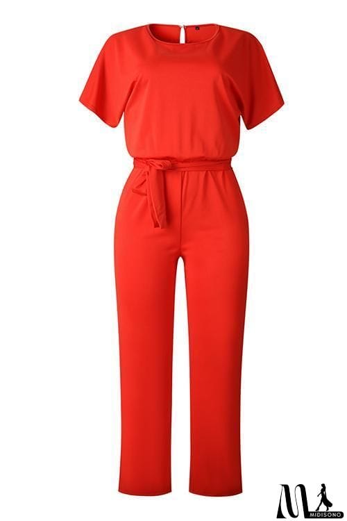 MidiSono - Short Sleeve Knot Jumpsuit