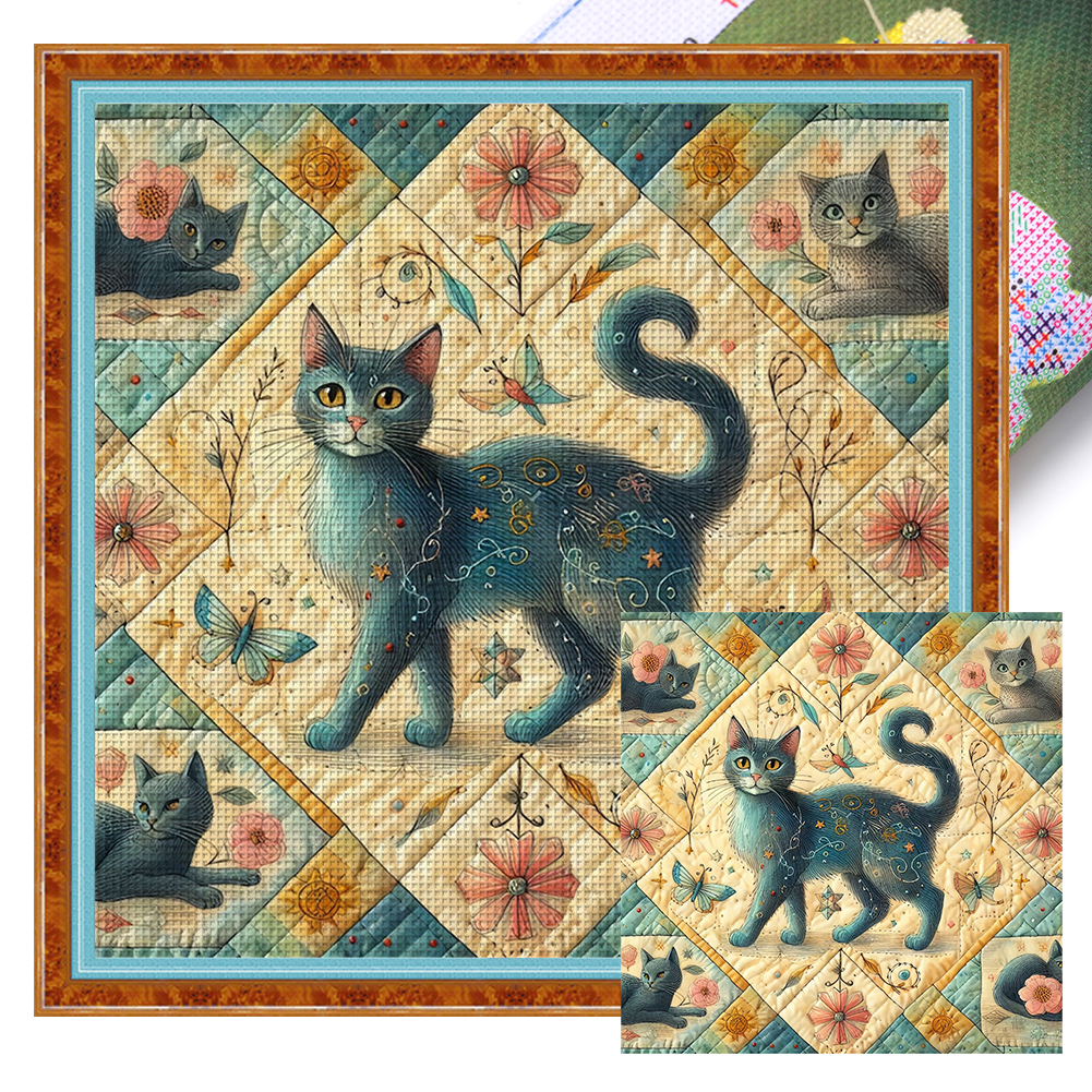 Spliced Cat Full 14CT Pre-stamped Canvas(40*40cm) Cross Stitch