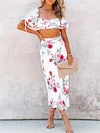 Floral-Print Puff Sleeves Tops Two Piece Skirt Suit