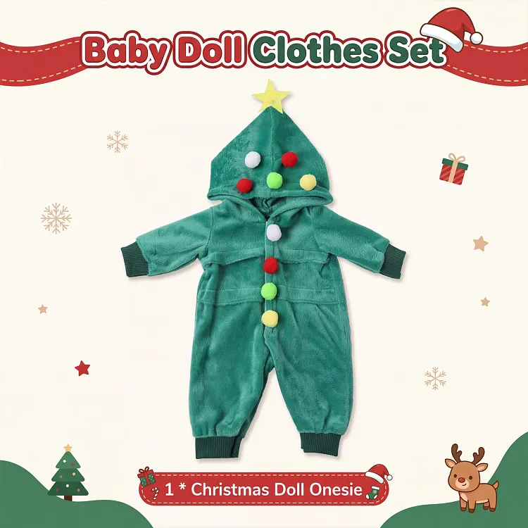 Christmas Tree Hooded Onesie for 12&ndash;16" Silicone Baby Dolls