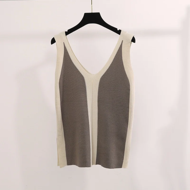 Uveng Uveng Color Before And After The V-Neck Vest Knitted Fork Tops Knitted Knitted Two-Piece Trousers Knitted Two-Piece