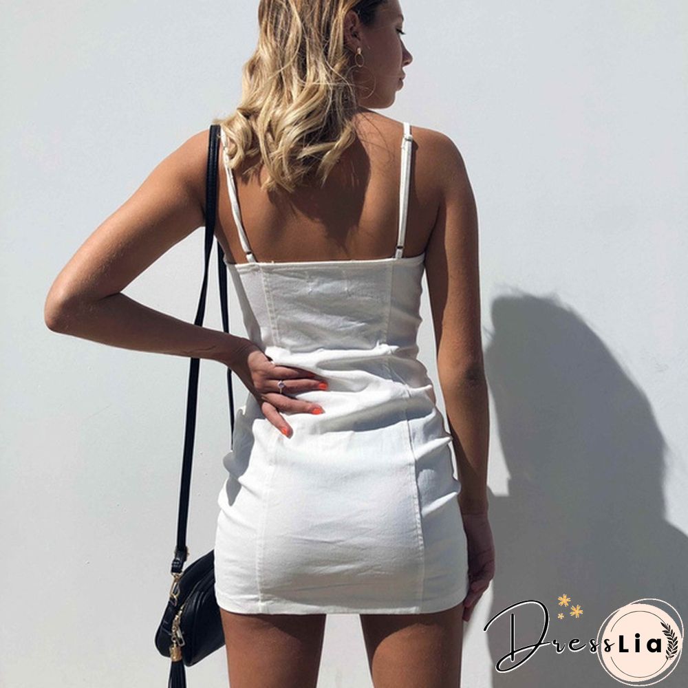 Sexy Dress Women Summer Casual Solid Mini Sleeveless Dresses Club Party V-neck Streetwear Dress