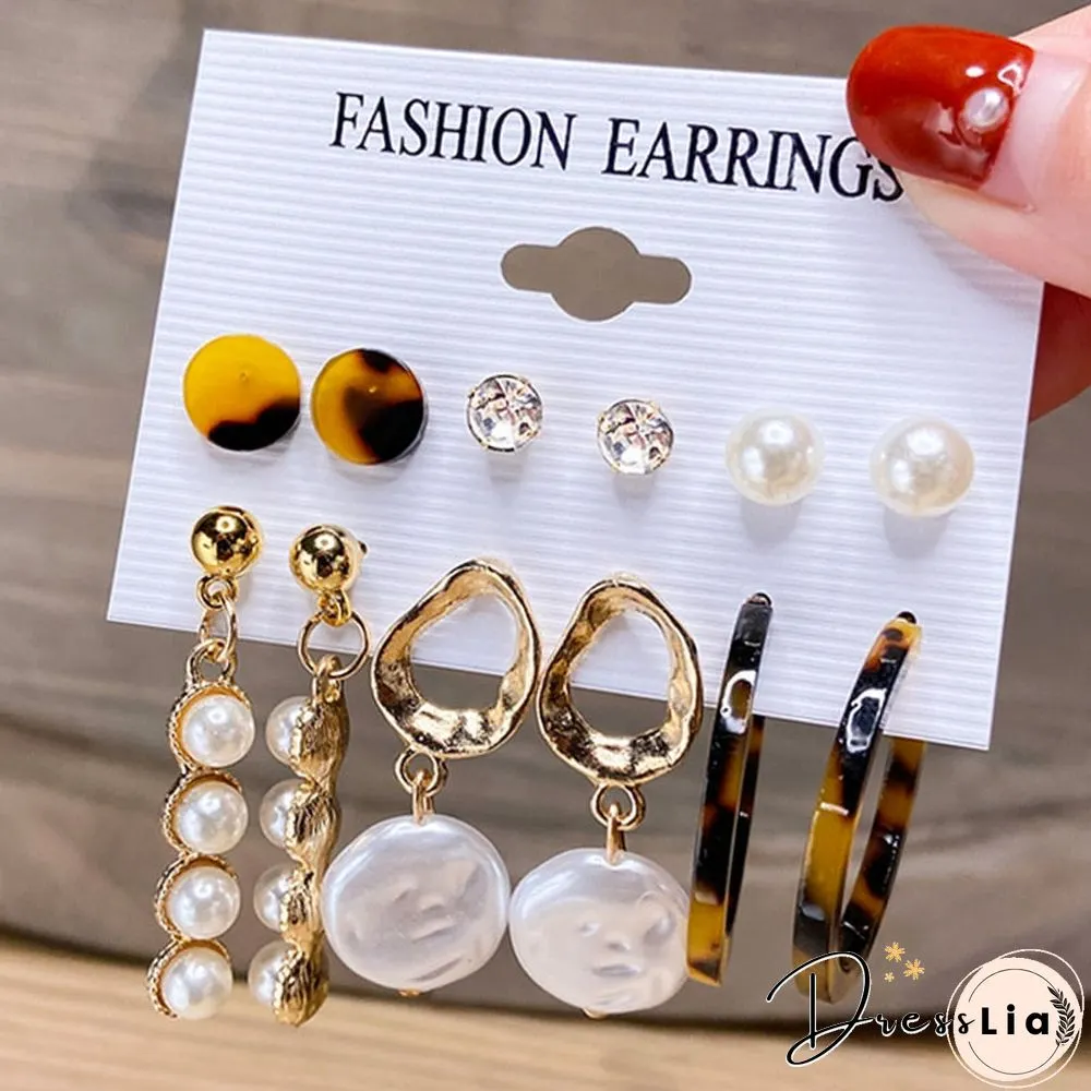 17KM Fashion Pearl Hoop Earrings Set For Women Geometirc Gold Metal Circle Hoop Earrings Brincos Trend Jewelry Gift