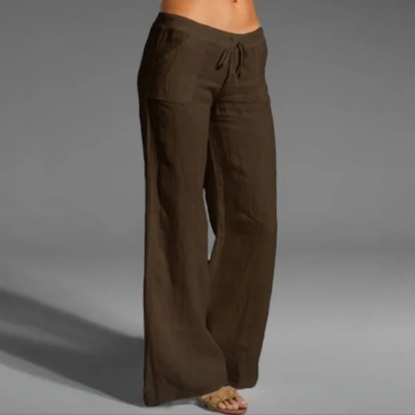 VChics Solid Color High Waist Loose Pocket Wide Leg Casual Pants