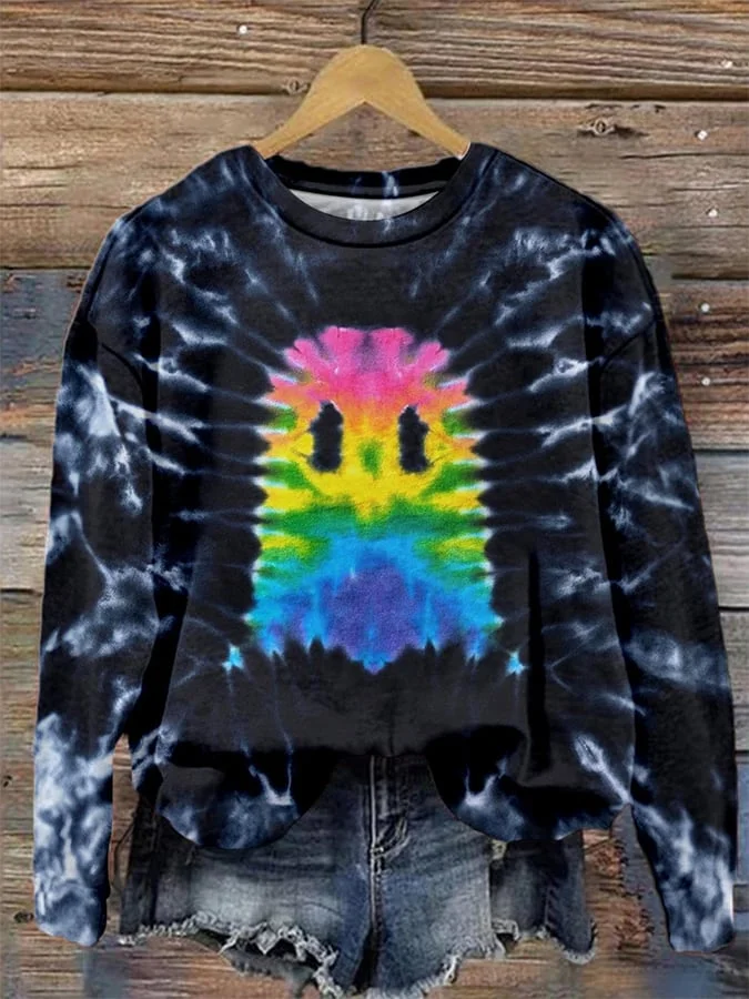 Women's Tie-Dye Halloween Ghost Print Sweatshirt