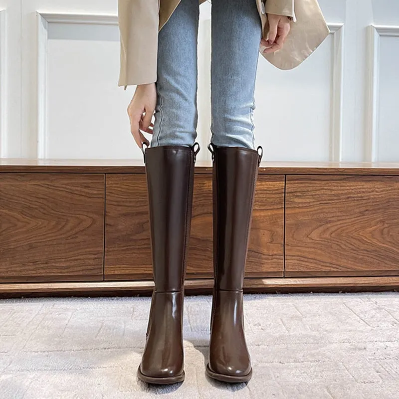 2021 Autumn New Women's Knee-Length Fashion Boots Women's Microfiber Long Tube Plus Velvet Warm Winter Boots Women's Boots