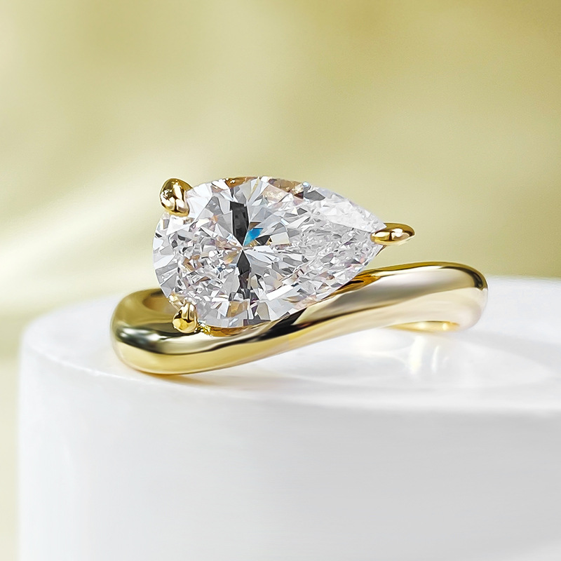 MIKAMU Jewelry Ins-Style Water Drop Diamond Ring - Fashionable 7*11 Single Diamond Creative Ring in S925 Silver