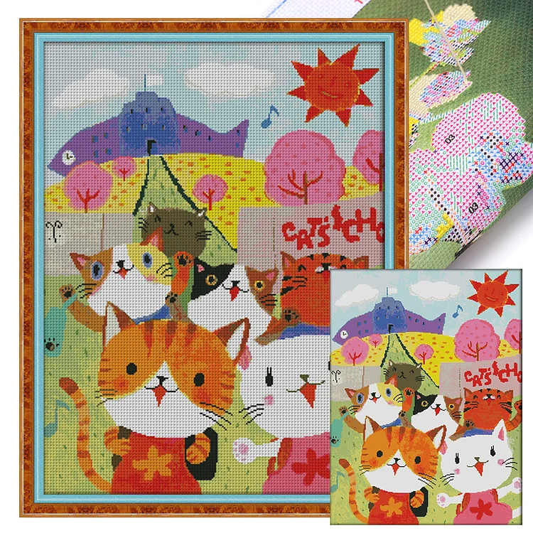 Joy Sunday Cat After School Picture 14CT Stamped Cross Stitch 50*65CM