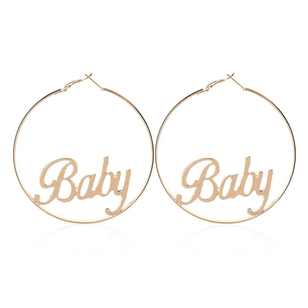 Exquisite Femme "Baby" Letter Large Hoop Earrings