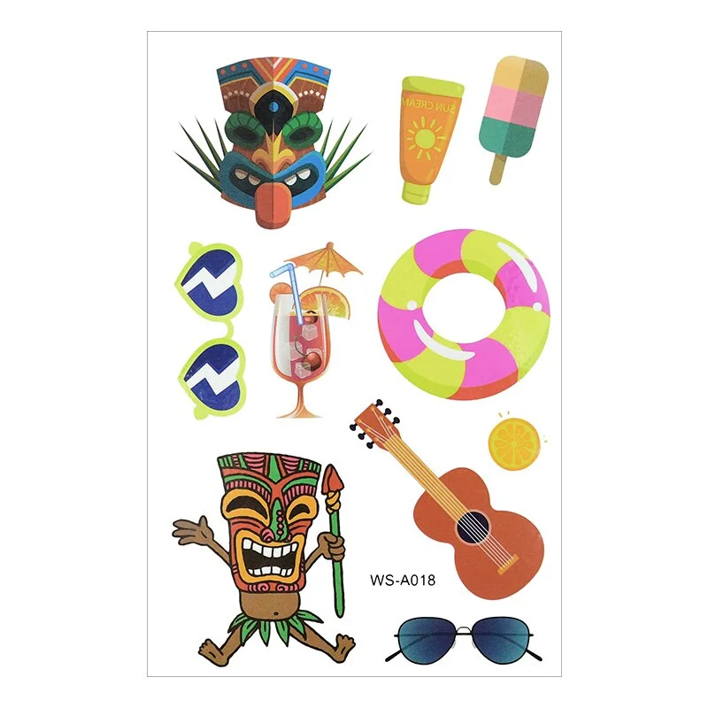 10Sheets Hawaiian Party Aloha Temporary Tattoo Sticker Waterproof Tropical Flamingo Party Luau Summer Beach Birthday Decorations